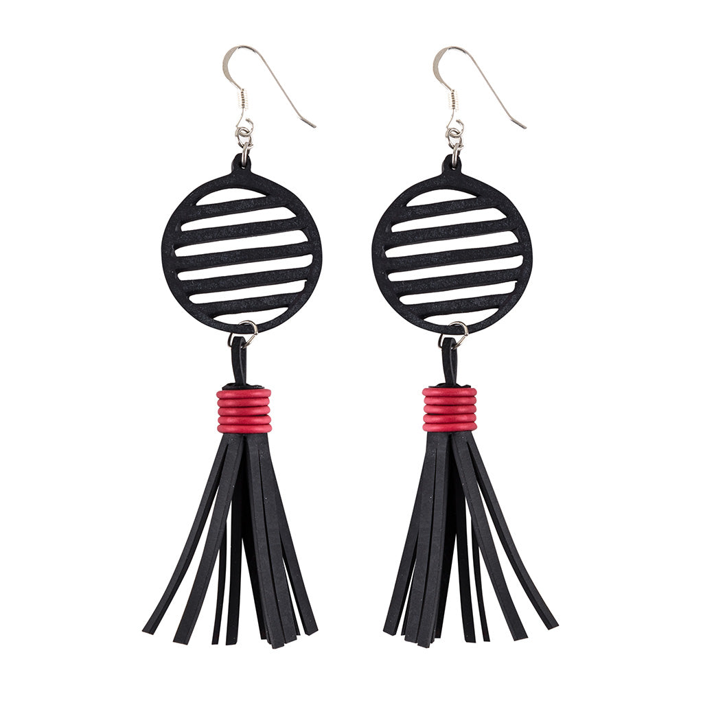 Lunar Upcycled Rubber Tassel Earrings by Paguro Upcycle