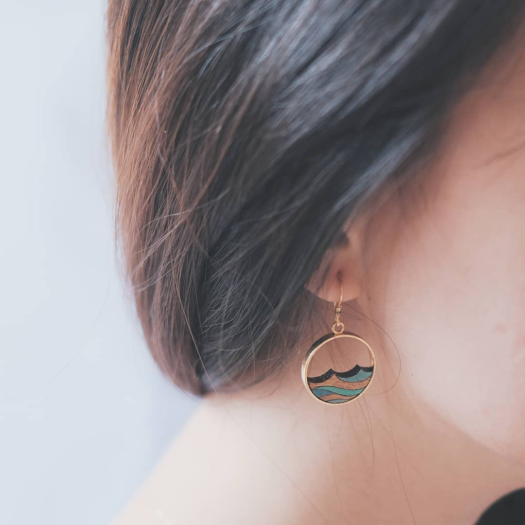 Ocean Eco-friendly Recycled Wood Gold Earrings by Paguro Upcycle