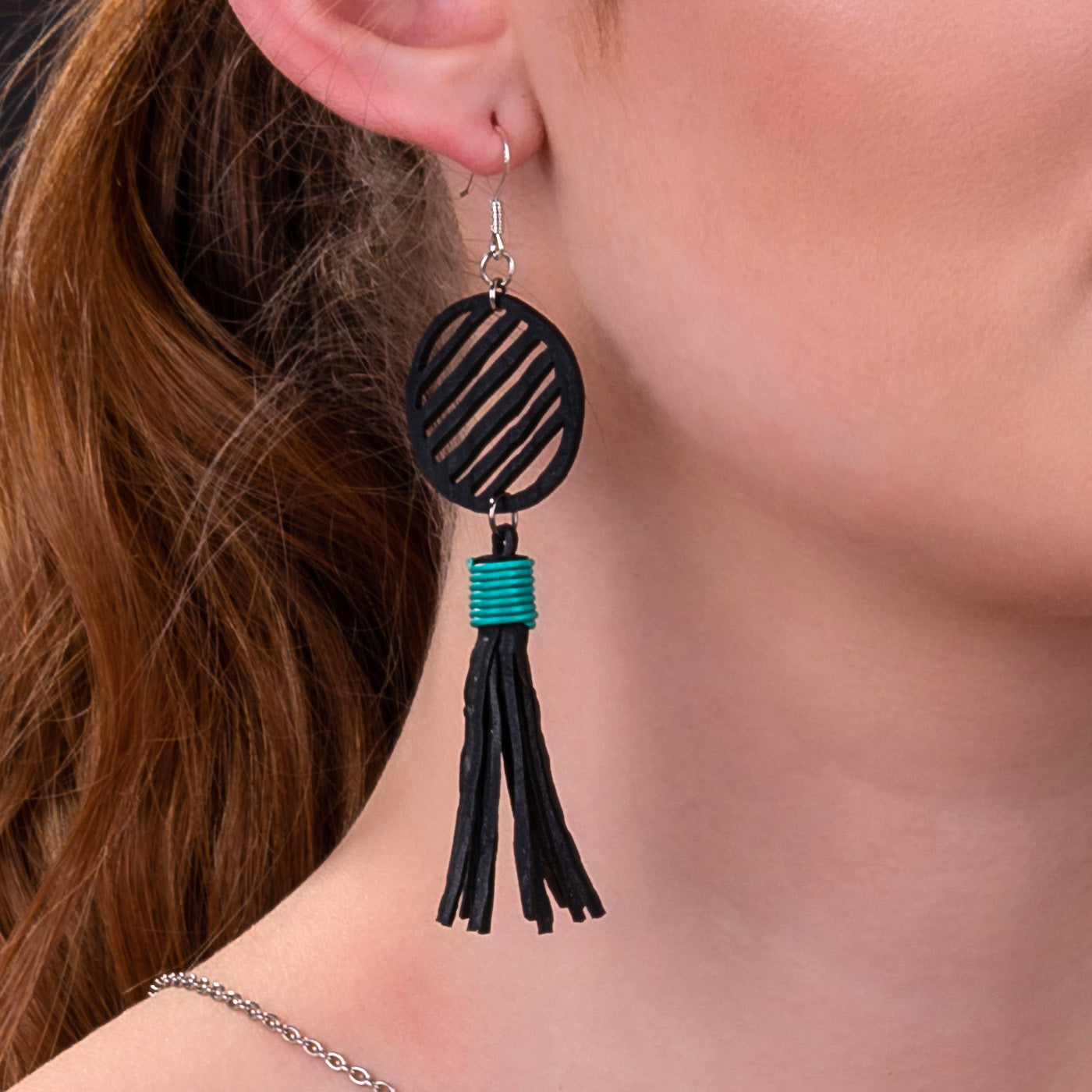 Lunar Upcycled Rubber Tassel Earrings by Paguro Upcycle