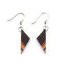 Paguro Upcycle upcycled skateboard earrings with geometric wooden design and metal hooks