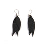 Paguro Upcycle black recycled rubber earrings with layered leaf design and silver hooks
