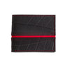 Paguro Upcycle vegan wallet made from inner tube with black textured design and red stitching