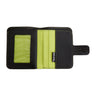 Paguro Upcycle recycled wallet with coin compartment in black and green with card slots and snap closure