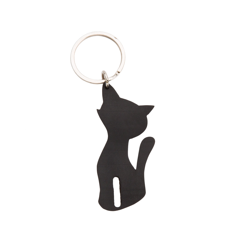 Smokey Recycled Rubber Cat Vegan Keyring by Paguro Upcycle