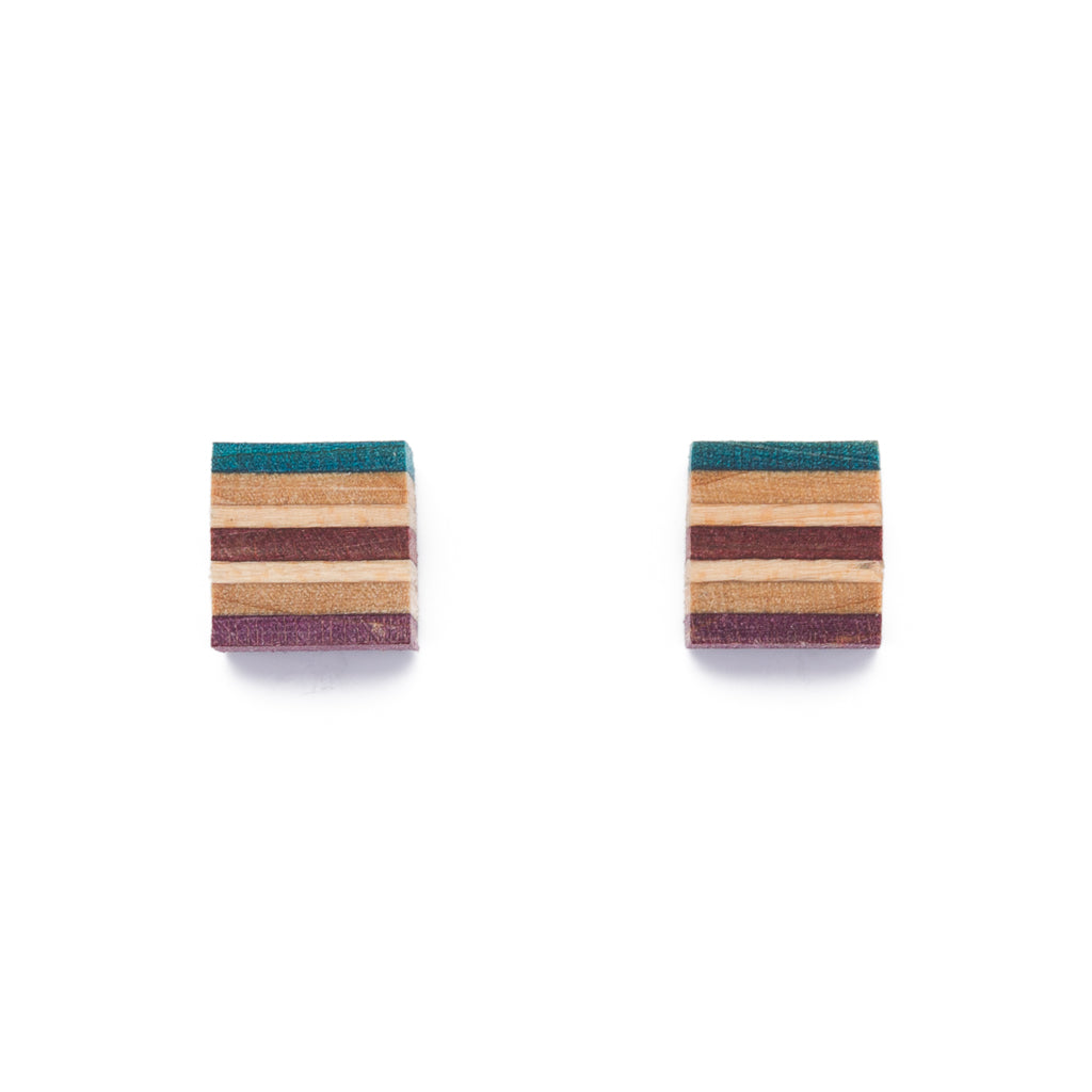 Square Recycled Skateboard Wood Stud Earrings by Paguro Upcycle