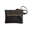 Paguro Upcycle black vegan wristlet pouch with textured design and front zipper pocket