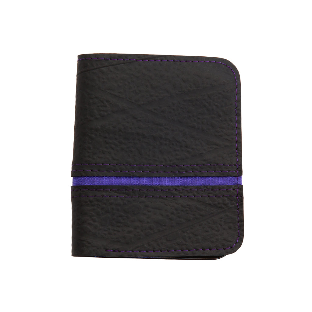 Paguro Upcycle eco friendly recycled inner tube wallet in black with purple accents