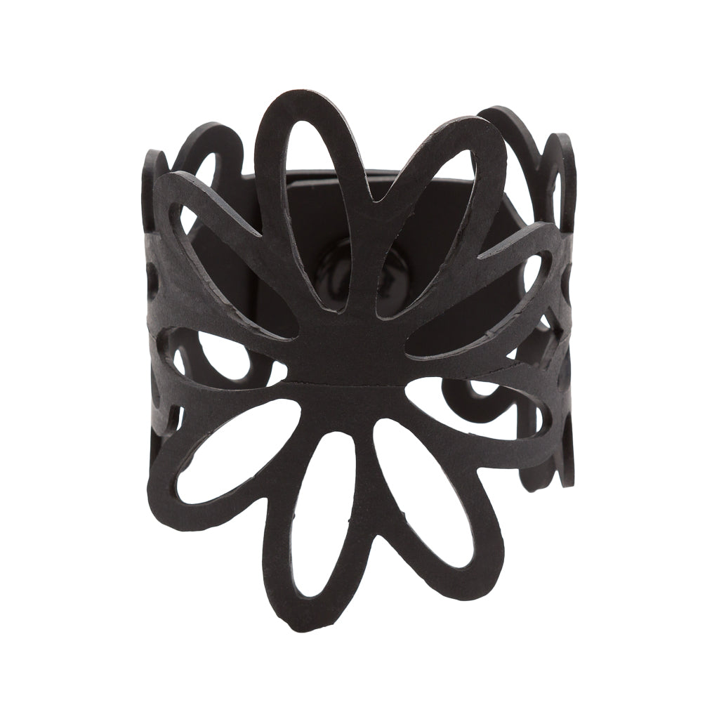 Paguro Upcycle recycled rubber bracelet with black floral cutout design for eco-friendly style