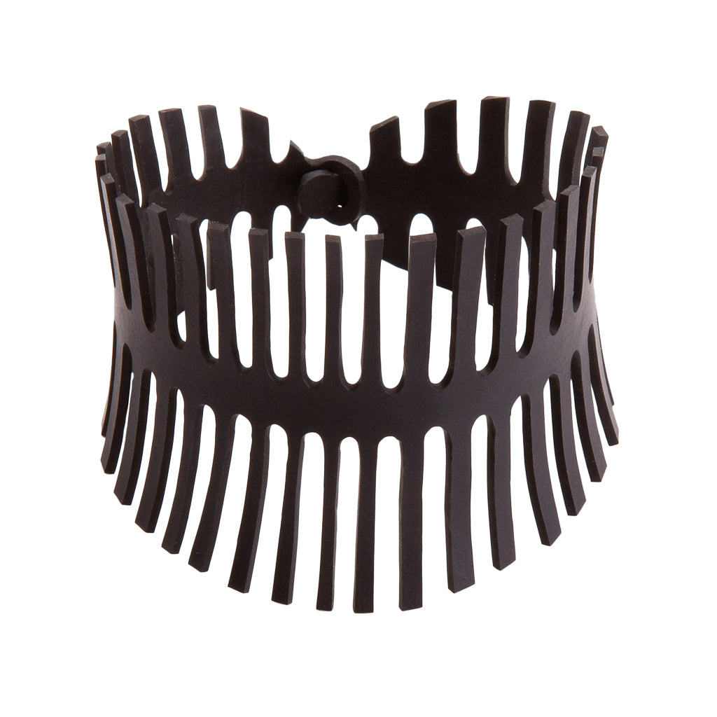 Paguro Upcycle recycled rubber bracelet black cuff with vertical fringe cutouts eco friendly adjustable closure