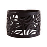 Paguro Upcycle black laser cut cuff recycled rubber bracelet with wide swirl cutout pattern for sustainable style