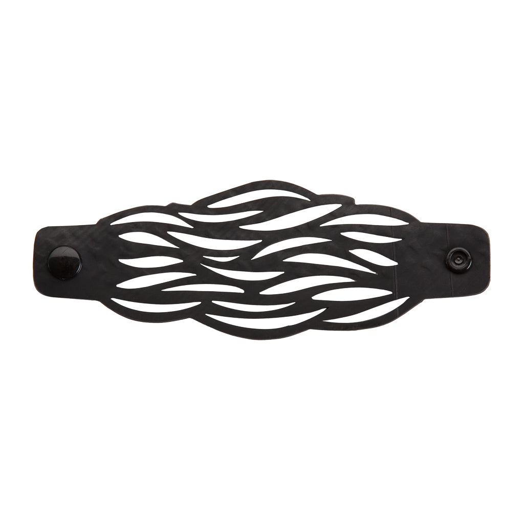 Paguro Upcycle black cutout wave cuff recycled rubber bracelet with snap closure eco friendly design