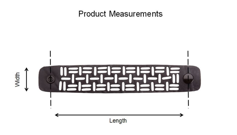 Black recycled rubber bracelet from Paguro Upcycle showing length and width measurements