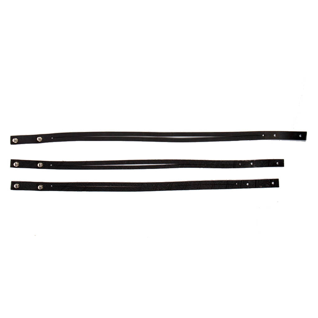 Paguro Upcycle recycled rubber bracelet set featuring three adjustable black bracelets with snap closures