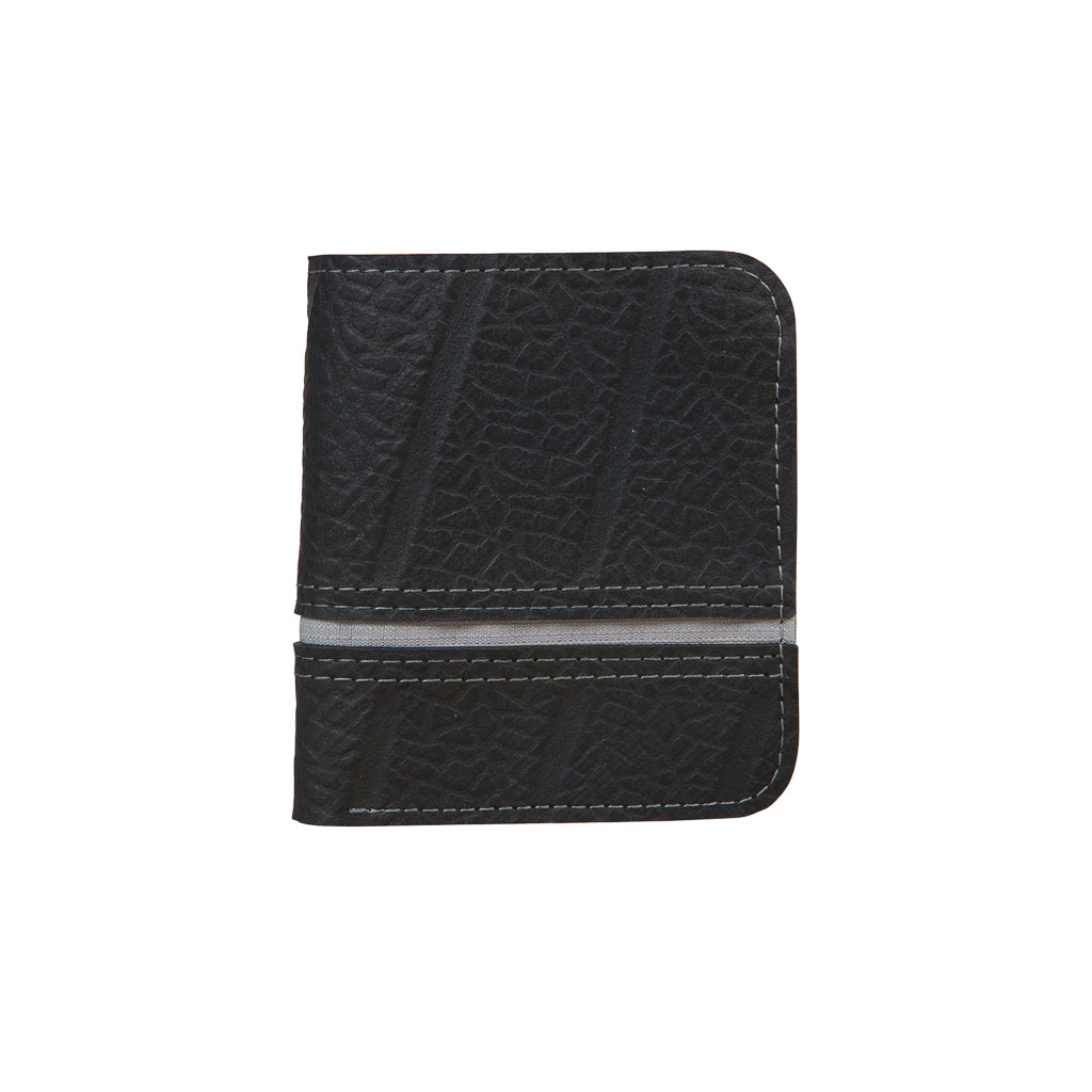 Paguro Upcycle black upcycled inner tube wallet with textured pattern and reflective stripe