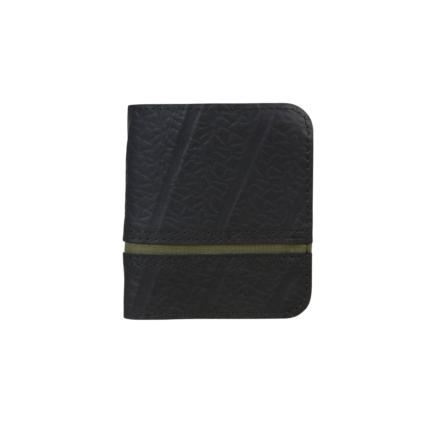 Paguro Upcycle black upcycled inner tube wallet with green accent stripe in compact design