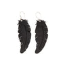 Paguro Upcycle upcycled rubber feather earrings in black with silver hooks eco-friendly jewelry