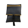 Paguro Upcycle recycled rubber crossbody bag in black with yellow stitching and zipper details