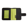 Paguro Upcycle recycled wallet with coin compartment in black and green with card slots and snap closure