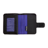 Paguro Upcycle recycled wallet with coin compartment in black and purple with multiple card slots