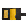 Paguro Upcycle recycled wallet with coin compartment in black and yellow with multiple card slots